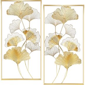 ديكور جدار معدني لولو ، 39 "× 20" يترك جينكينو الذهبي ديكور الجدار المعدني مع إطار ، نحت جدار الفن المعدني الذهبي لغرفة المعيشة ، والمكتب ، والدراسة ، والكبيرة