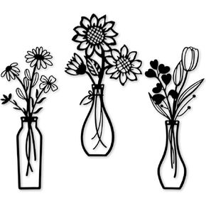Mcdagogn 3 Pieces Metal Flowers Wall Decor - Rustic Farmhouse Wall Arts, Boho floral Minimalist Wall Decor for Living room Bathroom Bedroom laundry Room Kitchen Office - Housewarming Gifts