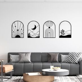 WOWSTAR 4 PCS أسود كبير جدار معدني جدار ، 17 × 12 بوصة النحت الحديد الحديد الحد الأدنى ، ديكور جدار الفن ثلاثي الأبعاد لغرفة المعيشة ، غرفة الطعام ، غرفة نوم ، مكتب