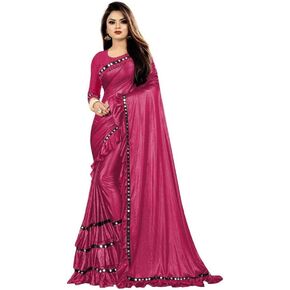 VIBRANCE Women's Lycra Silk Plain Saree indian Ethnic Dresses Wedding Sari with Blouse Piece (Pink), Free size