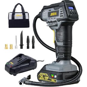 Tire Inflator Portable Air Compressor 20V Rechargeable Battery Powered Handheld 100PSI Tire Inflator with Tire Pressure Gauge 7 Nozzle Adapters 2.0Ah Battery & Charger Air Pump for Ball Car E-Bike ﻿