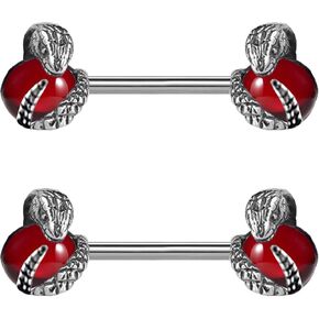 VERAMI 14G Stainless Steel Snake Nipple Rings Snake Nipple Barbell Apple Nipple Rings Body Piercing for Women Men