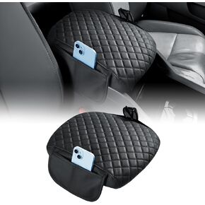 JOYTUTUS Center Console Cover Compatible with 2009-2015 Pilot, Leather Arm Rest Armrest Cover for Car, Durable Middle Console Cover Lid Replacement for Trucks, Easy to Install, Black, with 2 Pocket