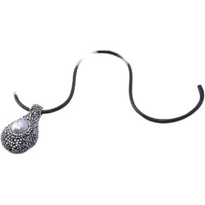 TKN Imports Leather Cord Necklace Pendant with Pearl and Cubic Zirconia