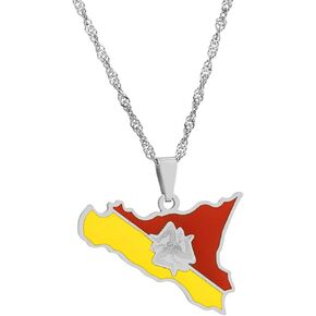 Fashion Stainless Steel Italy Sicily Map Pendant Sicilan Flag Necklace