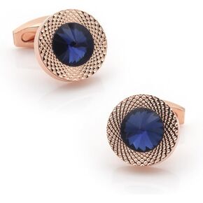 Blue Crystal Gem in Rose Gold Round Cufflinks – Elegant Men's Accessories, Stylish and Attention-Grabbing Design for Formal and Special Occasions