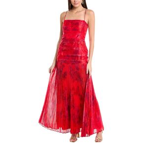 Taylor Women's Sleeveless Spaghetti Strap Tiered Bodice Pleated Maxi Dress
