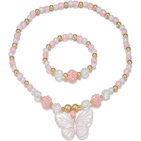 Colorful Crystal Beaded Butterfly Summer Beach Necklace Acrylic Butterfly Animal Necklace Bracelet Set for Women