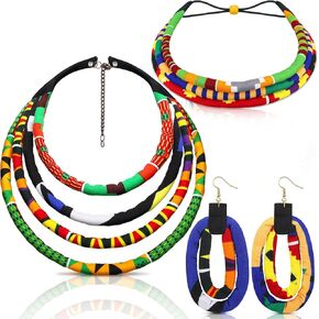 Juneteenth Jewelry Sets for Women African Necklace Headband Earrings Black Women Jewelry African Tribal Accessories Kente Jamaican Outfit Juneteenth Party Favors