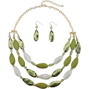 Bocar 3 Layer Beads Statement Necklace Earring for Women Jewelry Set