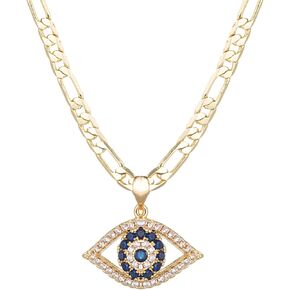 Evil Eye Necklace for Women 14K Gold Plated White Color Cubic Zirconia Inlay Evil Eye Pendant Necklace 3mm Figaro Chain Necklace 18/22 inches