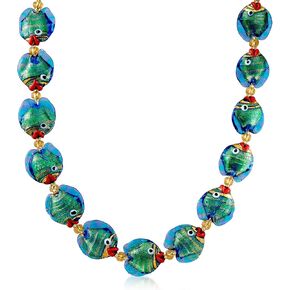 Ross-Simons Italian Multicolored Murano Glass Fish Necklace With 18kt Gold Over Sterling