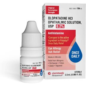 Olopatadine Eye Drops for Allergies, Redness Relief, Antihistamine Eye Drops, Allergy Relief from Pet Dander, Pollen, Grass, Ragweed, Works in Minutes, Olopatadine HCl 0.2% 2.5ml
