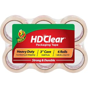 Duck HD Clear Packing Tape - 6 Rolls, 328 Yards - Heavy Duty Packaging Tape for Shipping, Mailing, Moving & Storage - Clear, Strong Packing Tape Refills for Boxes - 1.88 In. x 54.6 Yd. (441962)