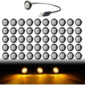 TMH 3/4 بوصة LED علامة LED Clear Lens Amber Light مع علامات التخليص المكوّنة الموصل مؤشر علامة جانبية مضادة للماء RV ، قارب ، شاحنة بيك آب 12V DC (حزمة 50)