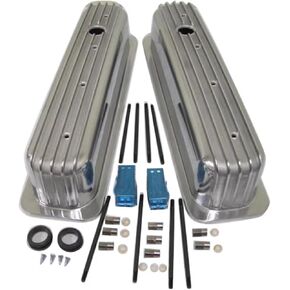 Finned Short Polished Aluminum Valve Covers Center Bolt Replacement for 1987-97 Chevy 5.0L 5.7L 350