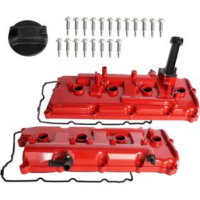 MITZONE Upgrade Aluminum Left side and Right side Valve Cover with PCV Valve Compatible with Infiniti FX45 2003-2008 M45 2003-2010 Q45 2002-2006 4.5L Red