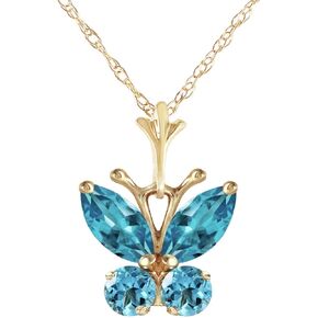 Galaxy Gold GG 14K 18 "قلادة ذهبية صفراء مع قلادة زرقاء Topaz Butterfly
