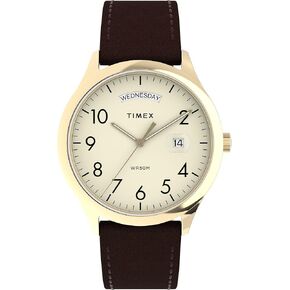 Timex Men's Modern Easy Reader 40mm Watch - Brown Strap Cream Dial Gold-Tone Case
