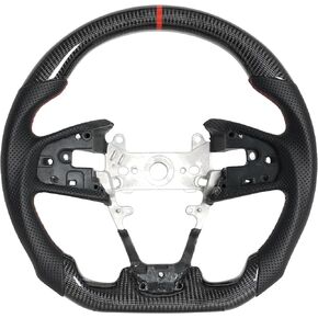 Real Carbon Fiber Steering Wheel, D-Shaped Flat Bottom Perforated Leather Grip Steering Wheel Fit for Honda Civic Gen 10th 2016-2021,Type R FK8 2016 2017 2018 2019 2020 2021,US version