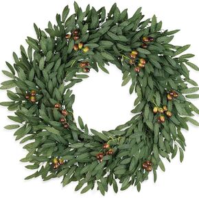 26 Inch Olive Wreaths for Front Door, Artificial Large Spring Summer All Seasons Year Round Green Lush Olive Branch Wreath for Home Farmhouse Porch Window Outdoor Indoor