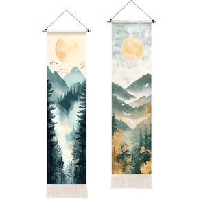BVBOX Pack of 2 Tapestry Moon and Sun Vertical Tapestries,Landscape Flower Aesthetic Long Tapestry for Living Room and Bedroom Wall Decor 13" Wx51 H