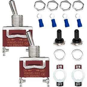 Heavy Duty Toggle Switch 2 Pack, 30A 12VDC 15A 250VAC 2 Pin Spade Terminals SPST ON Off Rocker Switch, Toggle Switch with Waterproof Boot Cap for Car Boat Marine, Car Accessories