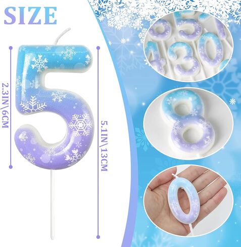 Charming Blue and Purple Snowflake Candles, Digital Birthday Candles, Cake Decorations are Suitable for Christmas, Birthdays, Romantic Nights, Snowflake Parties (5) in Saudi Arabia