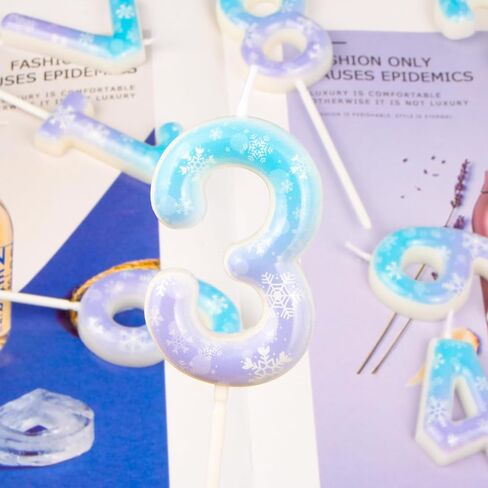 Charming Blue and Purple Snowflake Candles, Digital Birthday Candles, Cake Decorations are Suitable for Christmas, Birthdays, Romantic Nights, Snowflake Parties (5) in Saudi Arabia