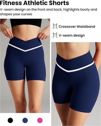Women Biker Shorts Compression Crossover Seamless Athletic Shorts Running Sportswear in Kuwait