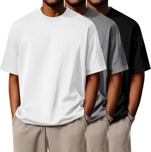 Ficerd 3 Pack Cotton Cotton Men Terts Tirts Big and Tall Raglan Raglan Short Sleeve Crew Neck Plus Size Size in Saudi Arabia
