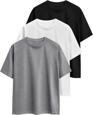 Ficerd 3 Pack Cotton Cotton Men Terts Tirts Big and Tall Raglan Raglan Short Sleeve Crew Neck Plus Size Size in Saudi Arabia