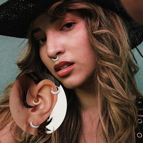 PEAKLINK 316L Surgical Steel Septum Clicker Ring Nose Hoop 16G Tragus Rook Daith Piercing Jewelry Cartilage Helix Conch Hoop Earring for Women in Saudi Arabia