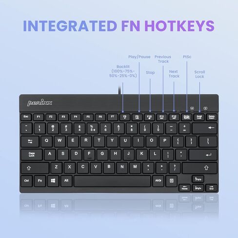 Perixx PERIBOARD-326 Wired Mini Backlit USB Keyboard with Low Profile Keys, US English Layout (11607) in Kuwait