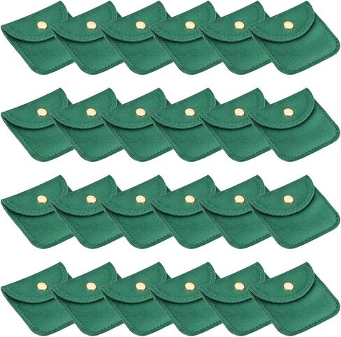 PATIKIL 3x3 Inch Velvet Jewelry Pouches, 24 Pcs Jewelry Packaging Gift Bags with Snap Button for Bracelet Necklace Rings Watch, Dark Green in Saudi Arabia