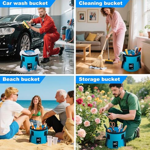 5 Gallon Collapsible Bucket with Handle, Car Wash Bucket Foldable Water Storage Container for Camping Fishing Beach Gardening, Portable Laundry Wash Basin for RV Cleaning Supplies Swamp Emergency Prep in Kuwait