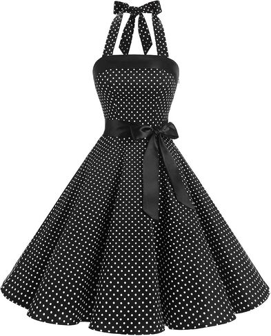 Vintage Dress for Women 1950s Halter Retro Cocktail Dresses Audrey Hepburn Style Rockabilly Swing Dress in Saudi Arabia