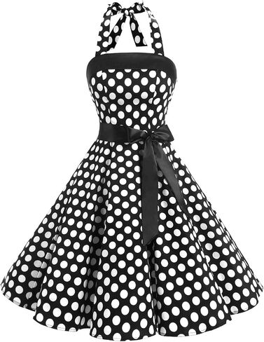 Vintage Dress for Women 1950s Halter Retro Cocktail Dresses Audrey Hepburn Style Rockabilly Swing Dress in Saudi Arabia