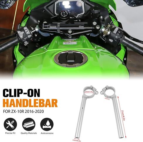 Clip On Handlebars Aluminum Motorcycle Handle Bar Fork Tube Handlebar Replacement for Kawasaki Ninja ZX-10R ZX10R 2016-2020 (Silver) in Saudi Arabia
