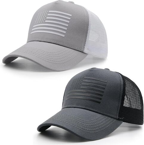 2 Packs American Flag Trucker Hat, Adjustable Mesh Snapback USA Flag Baseball Caps for Men Women in Kuwait
