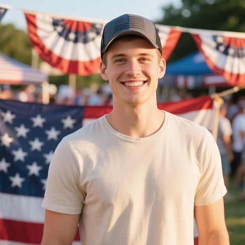 2 Packs American Flag Trucker Hat, Adjustable Mesh Snapback USA Flag Baseball Caps for Men Women in Kuwait