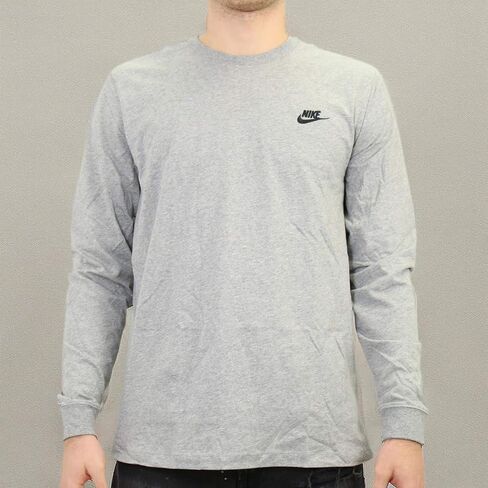 Nike Men's Grey Heather/Black Small Embroidered Logo Long Sleeve T-Shirt (AR5193 063) - L in Kuwait