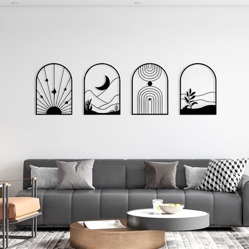 WOWSTAR 4 Pcs Black Large Metal Wall Art, 17x12 Inch Modern Minimalist Iron Wall Sculpture, 3D Textured Art Wall Décor for Living Room, Dining Room, Bedroom, Office in Kuwait