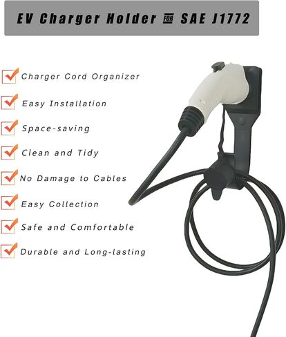 EV Vehicle SAE J1772 Wall-Mount Charger Holder, Portable Space Saving Charging Cable Organizer Cord Hanger Wire Hooks (J1772-01) in Kuwait