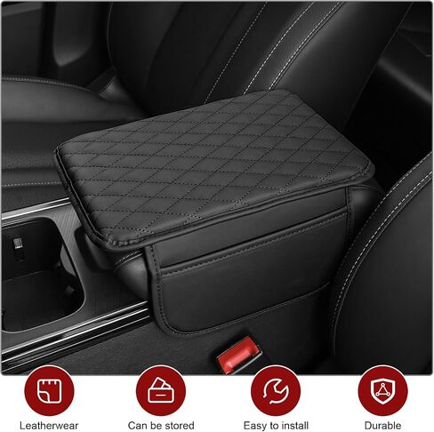 Car Center Console Cover, Soft Car Armrest Box Pad with 2 Storage Bags, Microfiber Leather Car Armrest Cover, Universal Car Armrest Seat Box Pad, Car Interior Accessories (Black) in Saudi Arabia