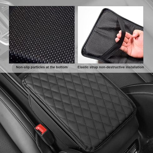 Car Center Console Cover, Soft Car Armrest Box Pad with 2 Storage Bags, Microfiber Leather Car Armrest Cover, Universal Car Armrest Seat Box Pad, Car Interior Accessories (Black) in Saudi Arabia