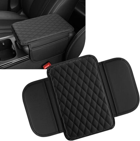 Car Center Console Cover, Soft Car Armrest Box Pad with 2 Storage Bags, Microfiber Leather Car Armrest Cover, Universal Car Armrest Seat Box Pad, Car Interior Accessories (Black) in Saudi Arabia