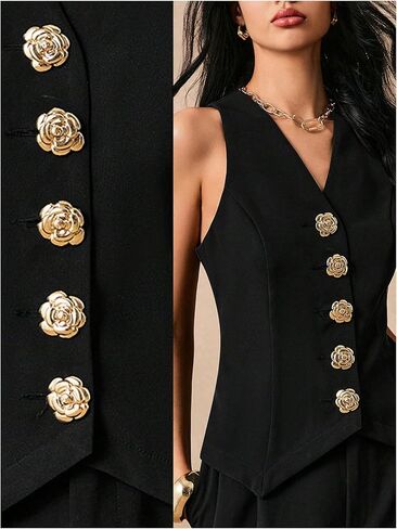 GORGLITTER Women's Metal Flower Blazer Vest Sleeveless V Neck Fashion Vests Top Business Casual Work Tops in Saudi Arabia