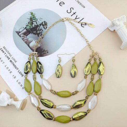 Bocar 3 Layer Beads Statement Necklace Earring for Women Jewelry Set in Saudi Arabia
