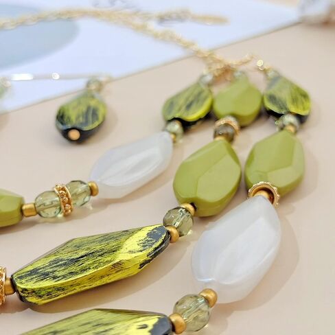Bocar 3 Layer Beads Statement Necklace Earring for Women Jewelry Set in Saudi Arabia
